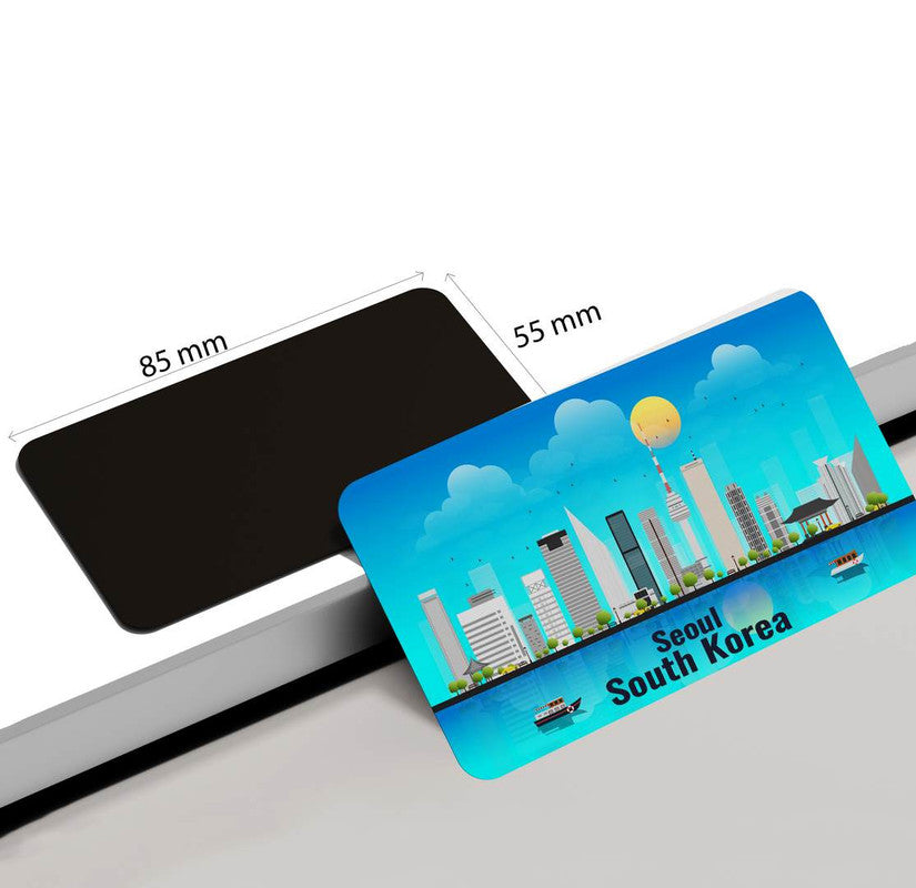 dhcrafts Rectangular Rubber Fridge Magnet / Magnetic Card Blue South Korea Seoul Design Pack of 1 (8.6cm x 5.4cm)